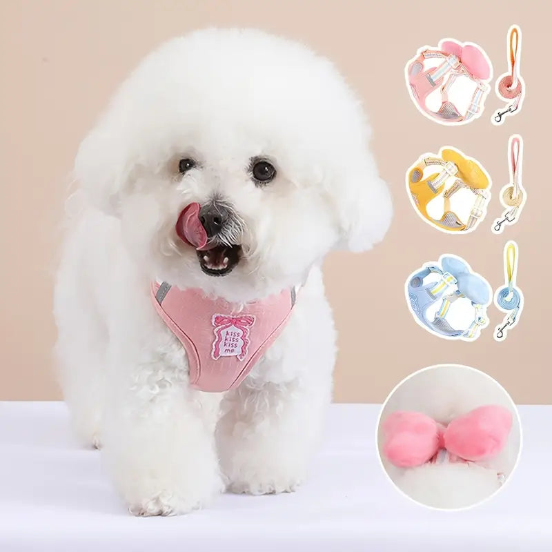 Cute Bow Mesh Dog Harness Set